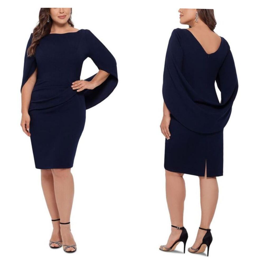 Betsy & Adam Round Neck Draped Back Ruched Front Stretch Sheath Dress NWT 22W
